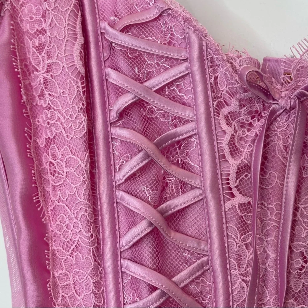Victoria's Secret Dream Angels Lace Up Corset Top Lilac Chiffon Size M - DD - Picture 7 of 12